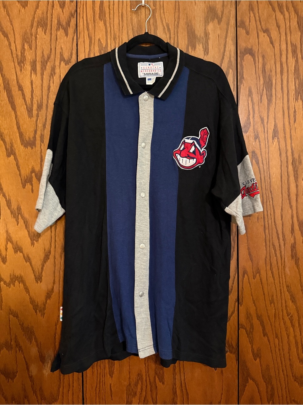 Vintage Cleveland Indians Mirage MLB Snap Button Polo Shirt Men’s XXL
